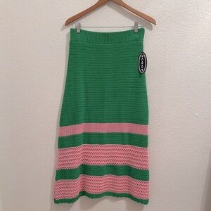 Green and Pink Crochet Midi Skirt